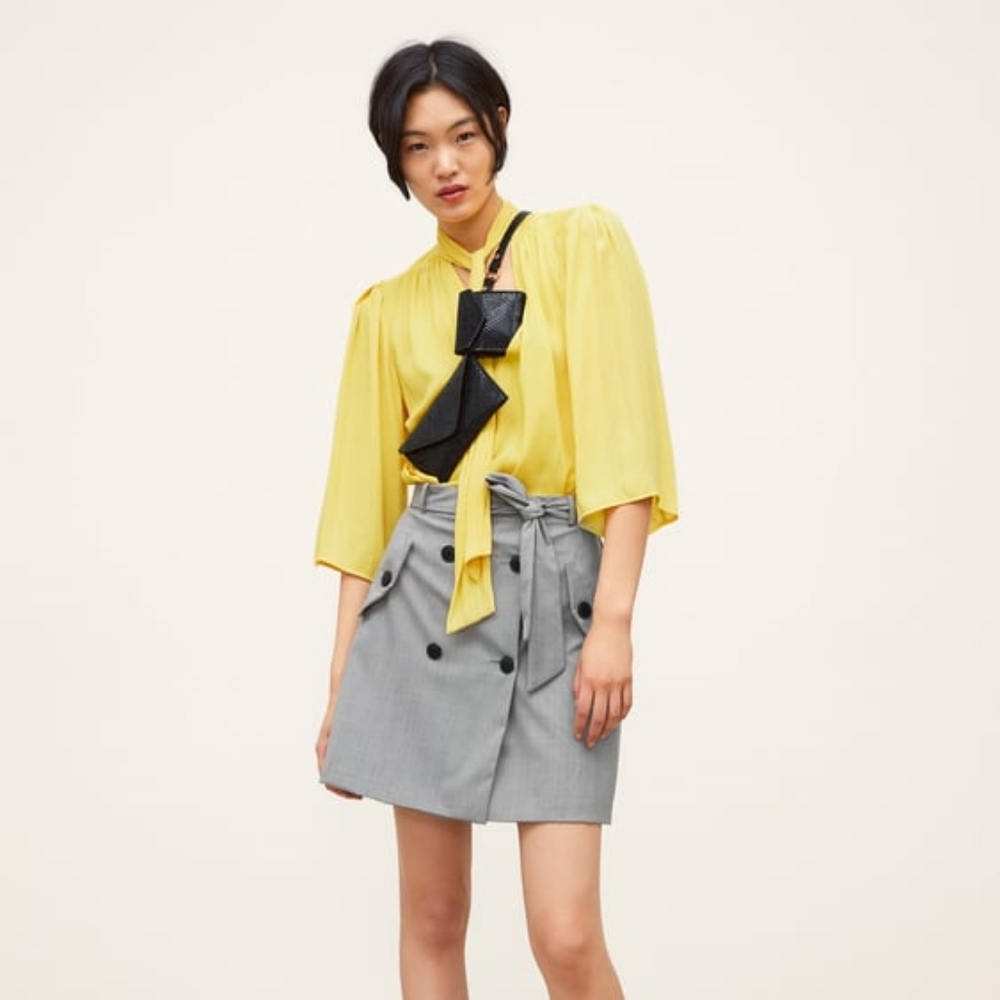 SALE Zara Plaid Grey Wrap A-line Skirt